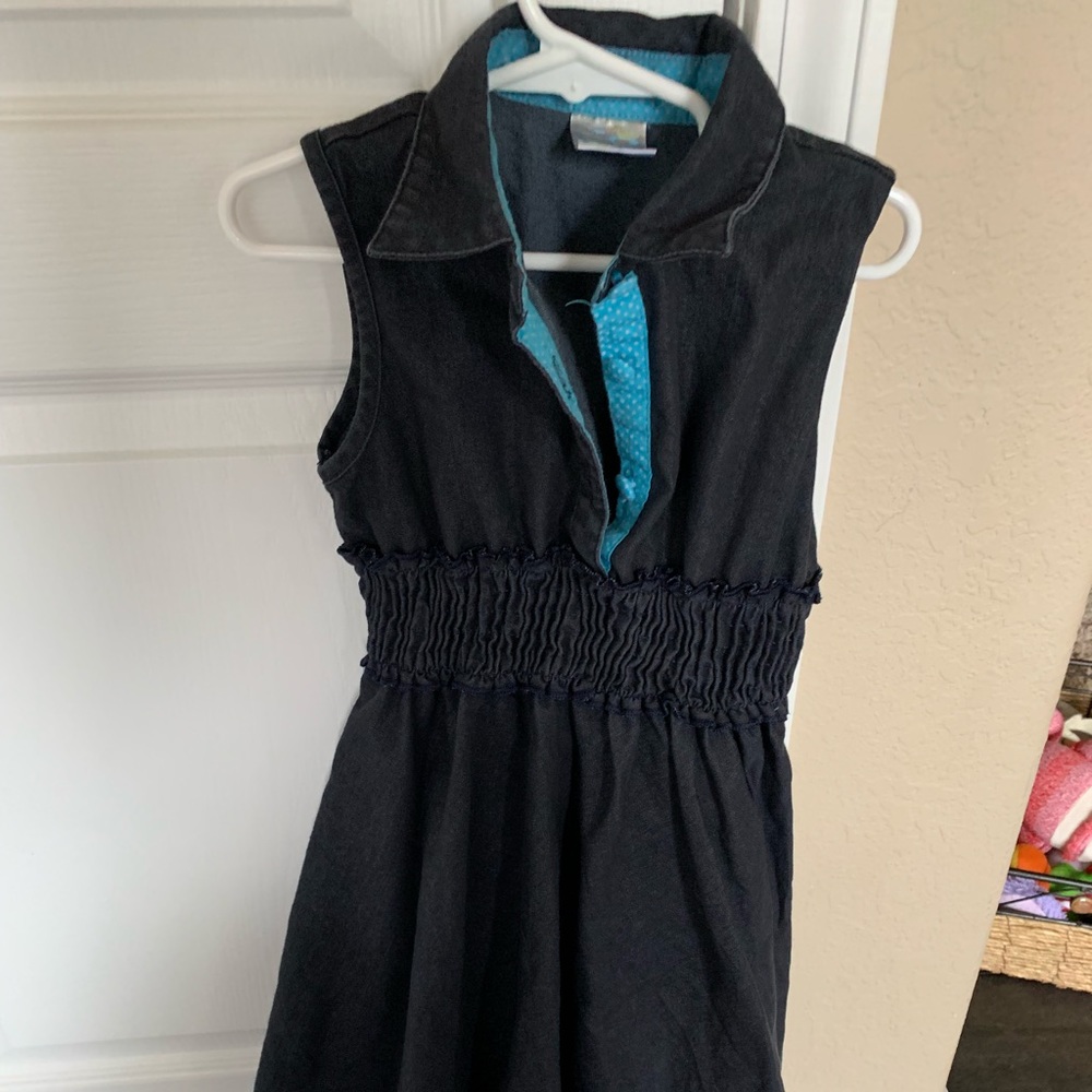 Girls blue jean cinched waist dress